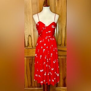 Bardot Red Poppy Print Sundress, Wrap-Top/Twirly Skirt/Spaghetti Straps EUC 4
